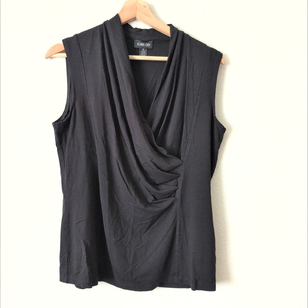 Ronen Chen Black Draped Surplice Sleeveless Top Size 10 US 3 Classic Capsule